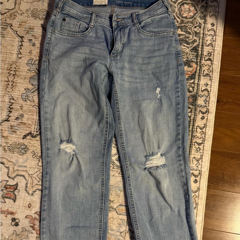 Anthropologie Light Blue Distressed Straight Leg Jeans